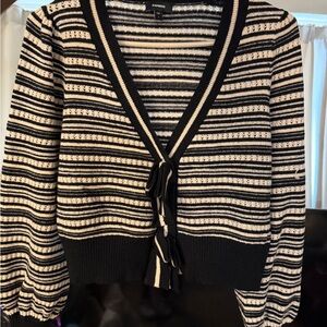 Express Black and Cream Striped Cardigan